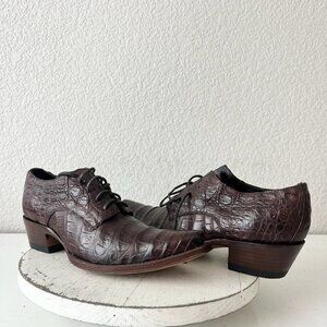 Rod Patrick Womens Lace Up Shoes 10 Brown Caiman Genuine Leather Western Loafers